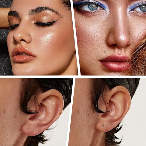 FUNLMO Titanium Tragus Helix Conch Piercing Jewelry Flat Back Cartilage Earring Medusa Monroe Piercing Jewelry Internally Threaded Lip Nose Ring in Saudi Arabia