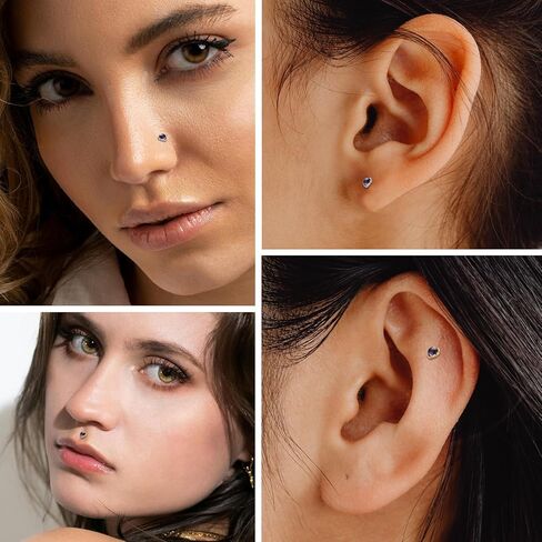 FUNLMO Titanium Tragus Helix Conch Piercing Jewelry Flat Back Cartilage Earring Medusa Monroe Piercing Jewelry Internally Threaded Lip Nose Ring in Kuwait
