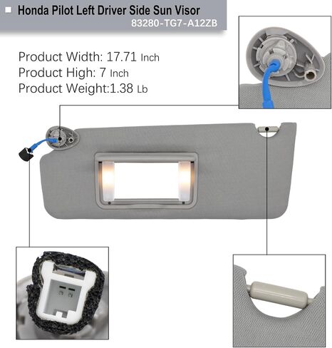 NHILES Left Driver Side Sun Visor Fits for Honda Pilot 2016-2022 Honda Ridgeline 2018-2020 Replacement Sun Shade # 83280-TG7-A12ZB (Wisteria Light Gray) in Kuwait
