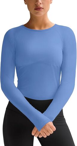 Womens Long Sleeve Workout Tops Slim-Fit Yoga Top Quick Dry Running Athletic Shirt High Stretch in Saudi Arabia