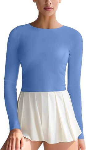 Womens Long Sleeve Workout Tops Slim-Fit Yoga Top Quick Dry Running Athletic Shirt High Stretch in Saudi Arabia
