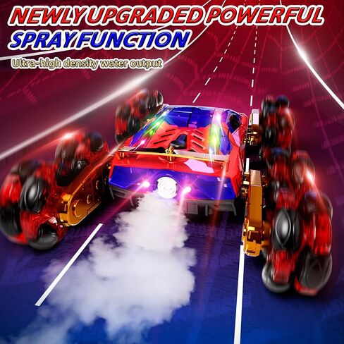 سيارة تحكم عن بعد 8WD، سيارات RC بتردد 2.4 جيجا هرتز مع رذاذ وإضاءة باردة، ألعاب أطفال عملية الطلاء الكهربائي تحول سيارة التسلق الانجراف، ألعاب للأولاد لأعمار 4-6 و7 و8-13 عامًا (أحمر وأزرق) in Kuwait