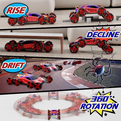 سيارة تحكم عن بعد 8WD، سيارات RC بتردد 2.4 جيجا هرتز مع رذاذ وإضاءة باردة، ألعاب أطفال عملية الطلاء الكهربائي تحول سيارة التسلق الانجراف، ألعاب للأولاد لأعمار 4-6 و7 و8-13 عامًا (أحمر وأزرق) in Kuwait