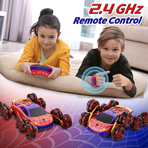 سيارة تحكم عن بعد 8WD، سيارات RC بتردد 2.4 جيجا هرتز مع رذاذ وإضاءة باردة، ألعاب أطفال عملية الطلاء الكهربائي تحول سيارة التسلق الانجراف، ألعاب للأولاد لأعمار 4-6 و7 و8-13 عامًا (أحمر وأزرق) in Kuwait