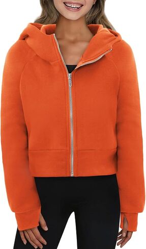 Yoklass Girls Zip Up Hoodie Croppred Sweatshirts Casual Long Sleeve Thumb Hole Jacket 4-13 Years in Kuwait