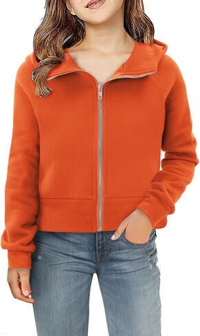 Yoklass Girls Zip Up Hoodie Croppred Sweatshirts Casual Long Sleeve Thumb Hole Jacket 4-13 Years in Kuwait