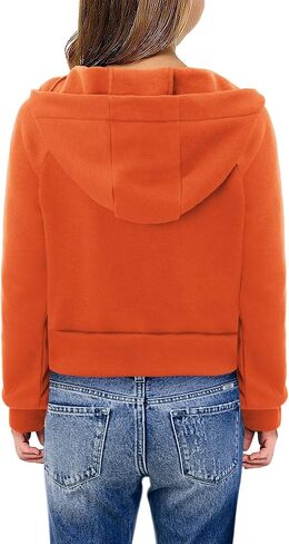 Yoklass Girls Zip Up Hoodie Croppred Sweatshirts Casual Long Sleeve Thumb Hole Jacket 4-13 Years in Kuwait