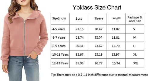 Yoklass Girls Zip Up Hoodie Croppred Sweatshirts Casual Long Sleeve Thumb Hole Jacket 4-13 Years in Kuwait