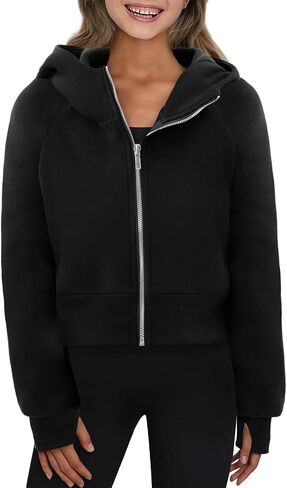 Yoklass Girls Zip Up Hoodie Croppred Sweatshirts Casual Long Sleeve Thumb Hole Jacket 4-13 Years in Kuwait