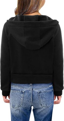 Yoklass Girls Zip Up Hoodie Croppred Sweatshirts Casual Long Sleeve Thumb Hole Jacket 4-13 Years in Kuwait