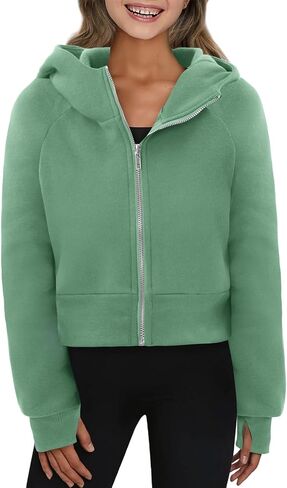 Yoklass Girls Zip Up Hoodie Croppred Sweatshirts Casual Long Sleeve Thumb Hole Jacket 4-13 Years in Kuwait