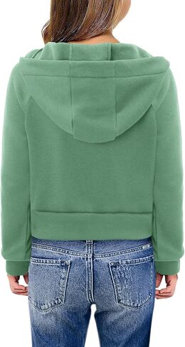 Yoklass Girls Zip Up Hoodie Croppred Sweatshirts Casual Long Sleeve Thumb Hole Jacket 4-13 Years in Kuwait