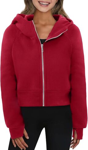 Yoklass Girls Zip Up Hoodie Croppred Sweatshirts Casual Long Sleeve Thumb Hole Jacket 4-13 Years in Kuwait