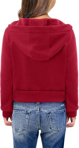 Yoklass Girls Zip Up Hoodie Croppred Sweatshirts Casual Long Sleeve Thumb Hole Jacket 4-13 Years in Kuwait