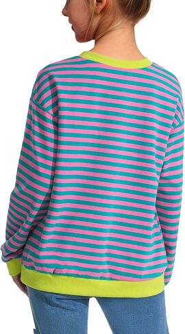KEREDA Girls Sweatshirt Loose Pullover Long Sleeve Tops Crew Neck Colorblocked Striped Clothes 7-14 Years in Saudi Arabia