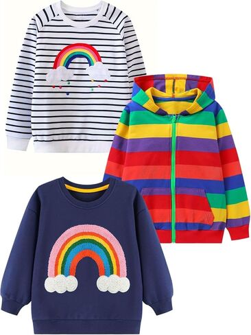 سويت شيرت مخطط بألوان قوس قزح للأطفال من HILEELANG in Kuwait