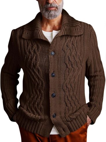 Runcati Mens Cardigan Sweater Cable Knit Button Down Long Sleeve Casual Winter Slim Fit Sweaters in Saudi Arabia