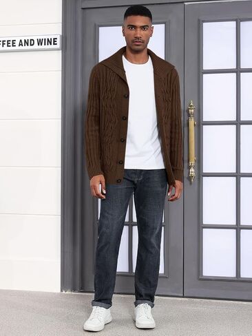 Runcati Mens Cardigan Sweater Cable Knit Button Down Long Sleeve Casual Winter Slim Fit Sweaters in Saudi Arabia