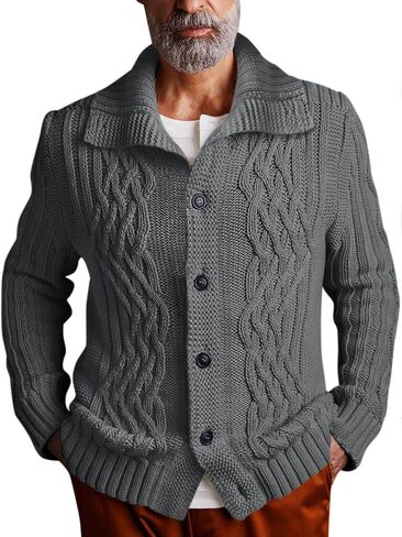 Runcati Mens Cardigan Sweater Cable Knit Button Down Long Sleeve Casual Winter Slim Fit Sweaters in Saudi Arabia