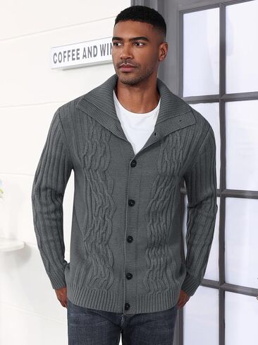Runcati Mens Cardigan Sweater Cable Knit Button Down Long Sleeve Casual Winter Slim Fit Sweaters in Saudi Arabia