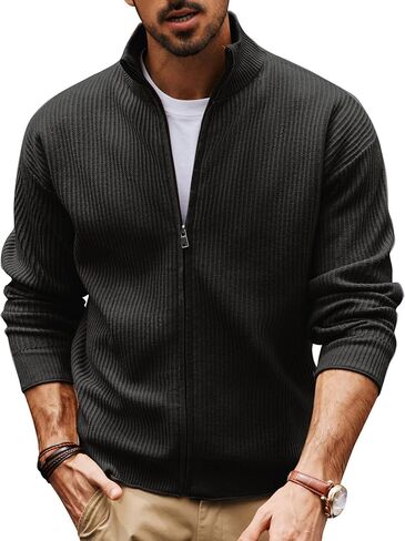 PJ PAUL JONES Mens Cardigan Sweater Full Zip Up Sweaters Casual Slim Fit Stand Collar Knitted Cardigans in Saudi Arabia