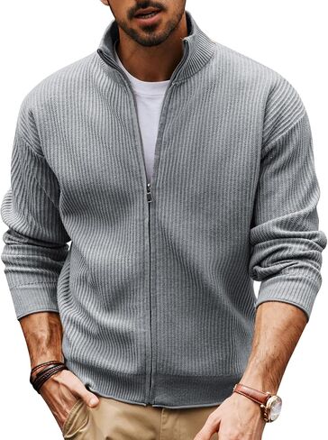 PJ PAUL JONES Mens Cardigan Sweater Full Zip Up Sweaters Casual Slim Fit Stand Collar Knitted Cardigans in Saudi Arabia