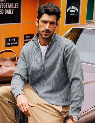 PJ PAUL JONES Mens Cardigan Sweater Full Zip Up Sweaters Casual Slim Fit Stand Collar Knitted Cardigans in Saudi Arabia