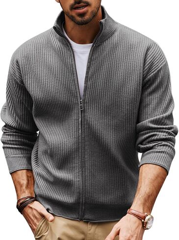 PJ PAUL JONES Mens Cardigan Sweater Full Zip Up Sweaters Casual Slim Fit Stand Collar Knitted Cardigans in Saudi Arabia