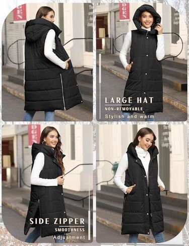 Long Puffer Vest Women Quilted Hooded Vest Zip Up Sleeveless Vests Outerwear Padded Jacket Warm Winter Coat 2024 in Kuwait
