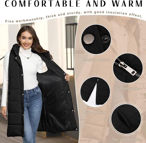 Long Puffer Vest Women Quilted Hooded Vest Zip Up Sleeveless Vests Outerwear Padded Jacket Warm Winter Coat 2024 in Kuwait