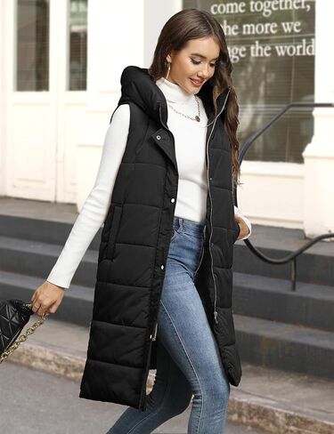 Long Puffer Vest Women Quilted Hooded Vest Zip Up Sleeveless Vests Outerwear Padded Jacket Warm Winter Coat 2024 in Kuwait