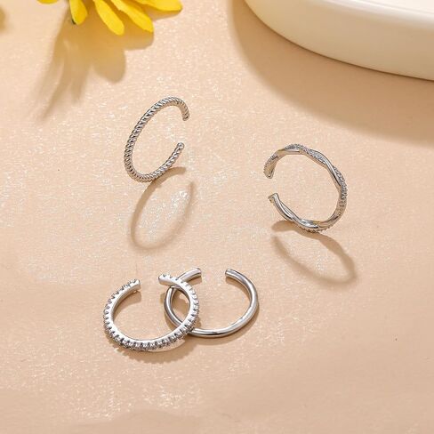 خواتم ذهبية/فضية للنساء غير مشوهة، مجموعة خواتم إبهام أنيقة مطلية بالذهب عيار 14 قيراط، مجموعة خواتم ذهبية قابلة للتعديل وقابلة للتكديس in Kuwait