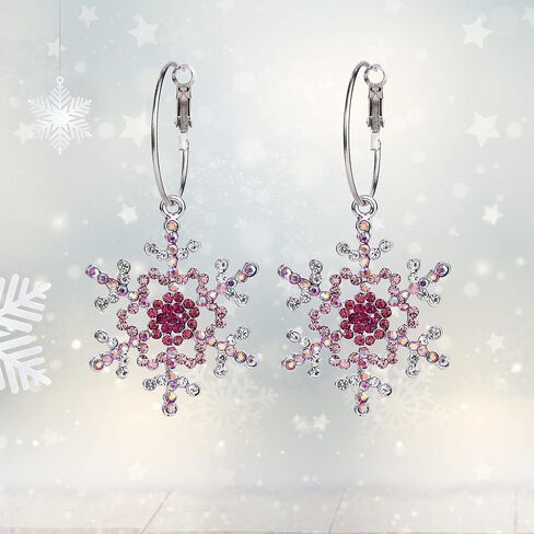 EVER FAITH Merry Christmas Gift Jewelry Crystal Winter Snowflake Hoop Dangle Earrings in Saudi Arabia