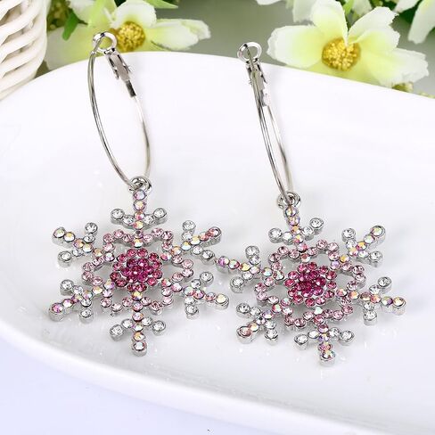 EVER FAITH Merry Christmas Gift Jewelry Crystal Winter Snowflake Hoop Dangle Earrings in Saudi Arabia