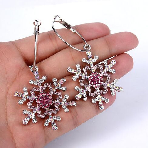 EVER FAITH Merry Christmas Gift Jewelry Crystal Winter Snowflake Hoop Dangle Earrings in Saudi Arabia