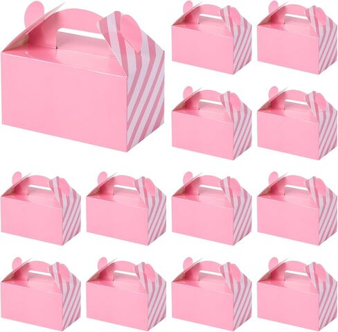 16 قطعة من صناديق هدايا الحفلات الوردية من جوهاوس، صناديق الحلوى بمقبض، صناديق هدايا مخططة، صناديق الجملون لحفلات الزفاف in Kuwait