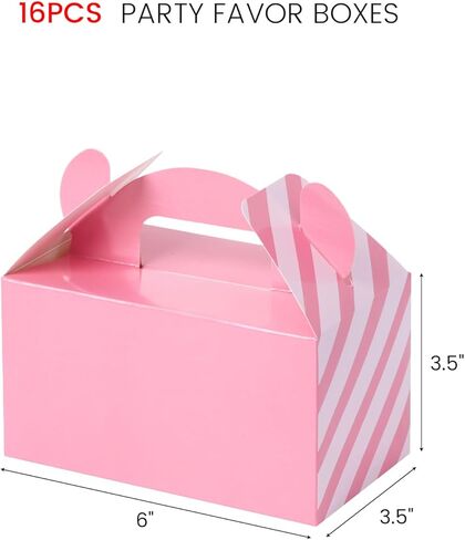 16 قطعة من صناديق هدايا الحفلات الوردية من جوهاوس، صناديق الحلوى بمقبض، صناديق هدايا مخططة، صناديق الجملون لحفلات الزفاف in Kuwait