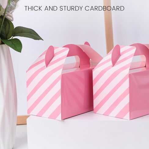 16 قطعة من صناديق هدايا الحفلات الوردية من جوهاوس، صناديق الحلوى بمقبض، صناديق هدايا مخططة، صناديق الجملون لحفلات الزفاف in Kuwait