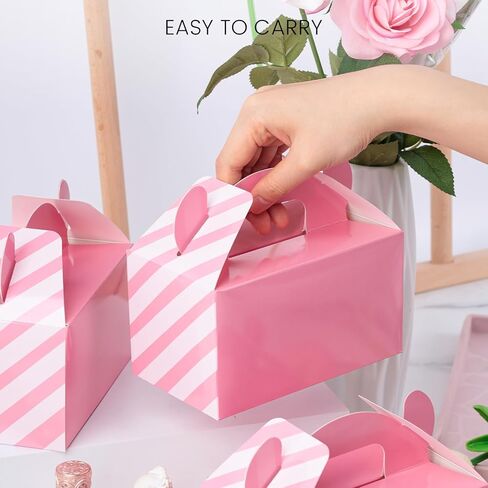 16 قطعة من صناديق هدايا الحفلات الوردية من جوهاوس، صناديق الحلوى بمقبض، صناديق هدايا مخططة، صناديق الجملون لحفلات الزفاف in Kuwait