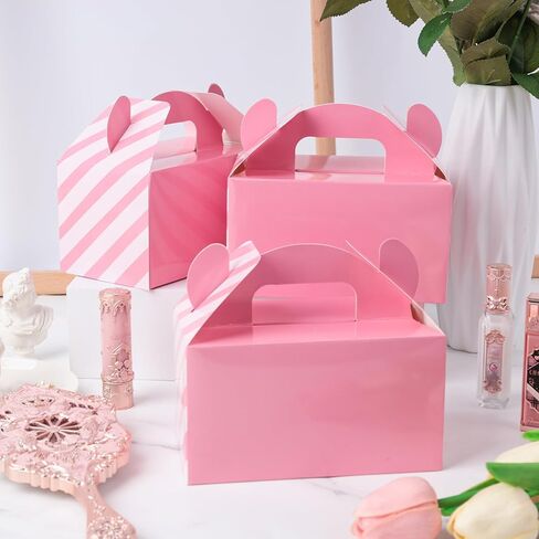 16 قطعة من صناديق هدايا الحفلات الوردية من جوهاوس، صناديق الحلوى بمقبض، صناديق هدايا مخططة، صناديق الجملون لحفلات الزفاف in Kuwait