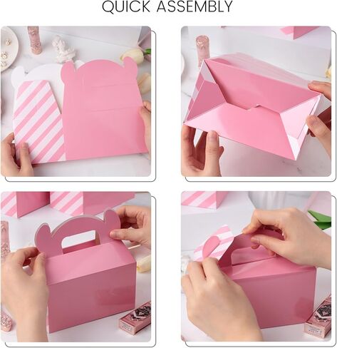 16 قطعة من صناديق هدايا الحفلات الوردية من جوهاوس، صناديق الحلوى بمقبض، صناديق هدايا مخططة، صناديق الجملون لحفلات الزفاف in Kuwait