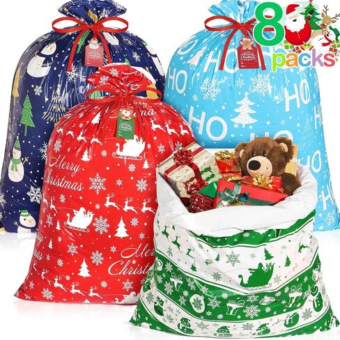Asoulin 8PCS Extra Large Christmas Gift Bags With Tags & Strings, 44"X36" Jumbo Christmas Gift Bag Large Size for Giant Gift, Plastic Gift Wrapping Bag Red Xmas Holiday Party Favor Decoration Supplies in Saudi Arabia