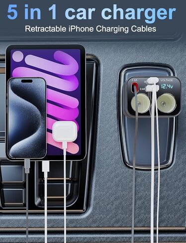Retractable Car Charger 4 in 1, 100W Super Fast Phone Charger with Dual Retractable Cables for i Phone and Type C Compatible for i Phone 15/14/13/12 Pro Max XR,iPad,Galaxy S23/S22 and More in Saudi Arabia