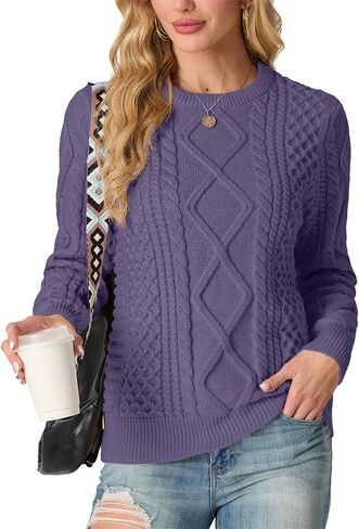 GRECERELLE Women's 2024 Fall & Winter Fashion Sweater Crewneck Long Sleeve Cable Knit Chunky Vintage Casual Pullover Tops in Kuwait