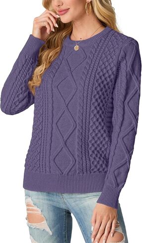 GRECERELLE Women's 2024 Fall & Winter Fashion Sweater Crewneck Long Sleeve Cable Knit Chunky Vintage Casual Pullover Tops in Kuwait