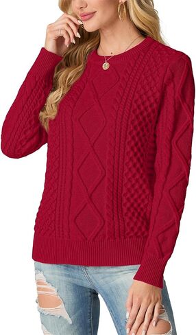 GRECERELLE Women's 2024 Fall & Winter Fashion Sweater Crewneck Long Sleeve Cable Knit Chunky Vintage Casual Pullover Tops in Kuwait