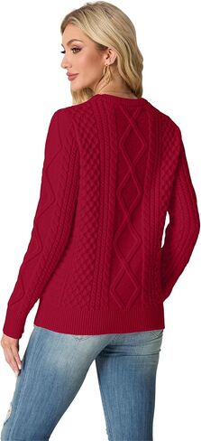 GRECERELLE Women's 2024 Fall & Winter Fashion Sweater Crewneck Long Sleeve Cable Knit Chunky Vintage Casual Pullover Tops in Kuwait