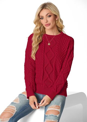 GRECERELLE Women's 2024 Fall & Winter Fashion Sweater Crewneck Long Sleeve Cable Knit Chunky Vintage Casual Pullover Tops in Kuwait