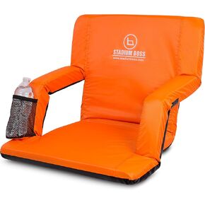 Stadium Boss Seat Reclining Bleacher Chair Folding with Back and Arms – Padded Sport Chair Armrest Recline - Perfect for Bleachers Lawns and Backyards – Supports Your Back – Shoulder Straps Cushion