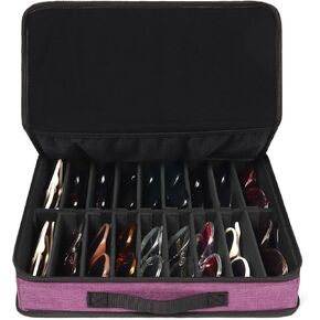 Bukere Sunglasses Organizer Case, Adjustable Slots for Multiple Pairs, Travel Eyeglasses Storage Box, Glasses Holder